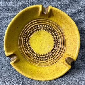 Vintage MCM Bitossi Italy ash tray gold textured trinket dish 7.5” trinket dish